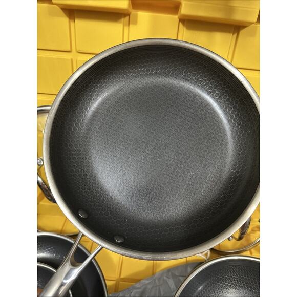 HEXCLAD 7 Piece Nonstick Stainless Steel Frying Pan Set 8 10 12- Lids Wok M $600 - Picture 7 of 10